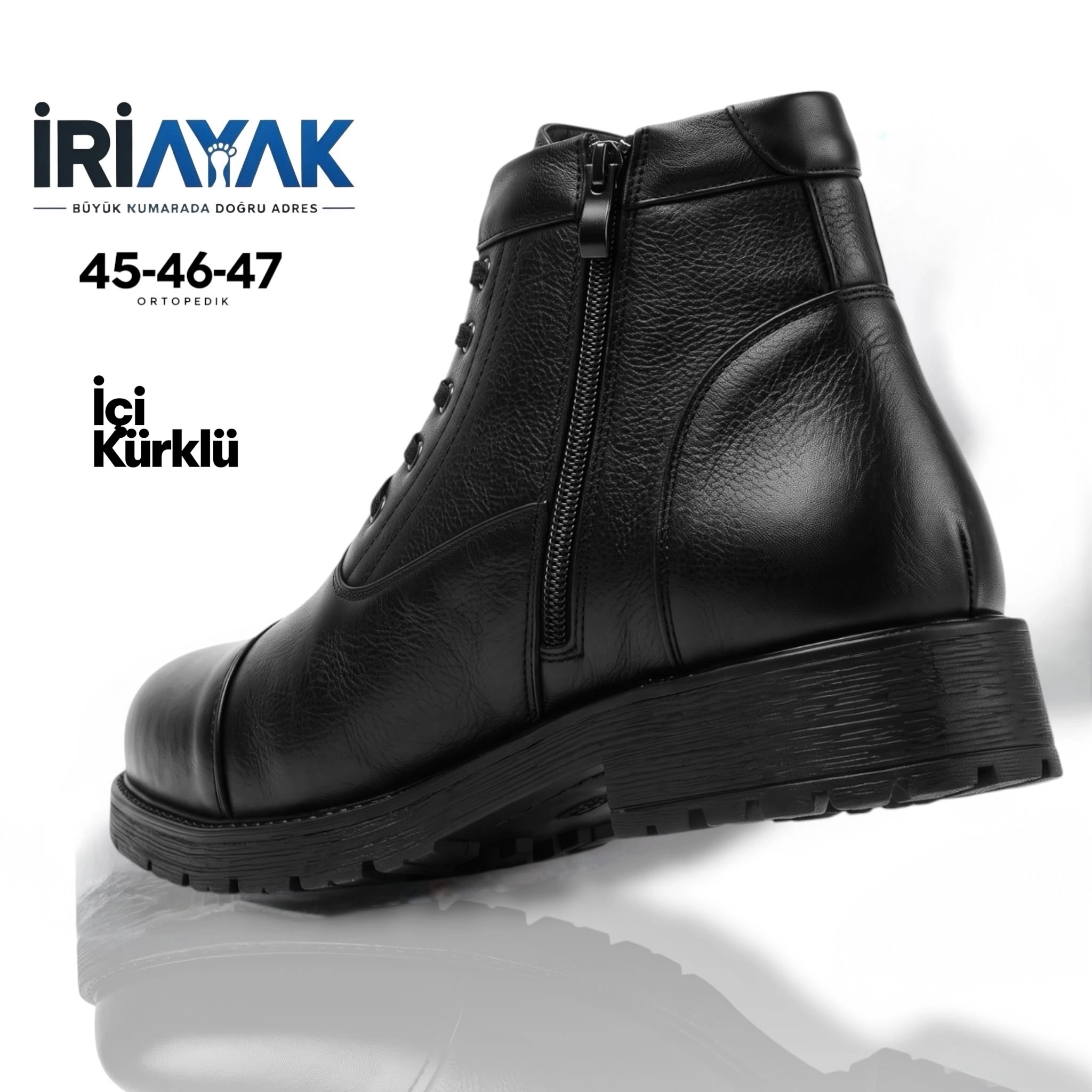 Erkek %100 Hakiki Deri Yandan Fermuarlı Büyük Numara Kışlık Bot 45-46-47