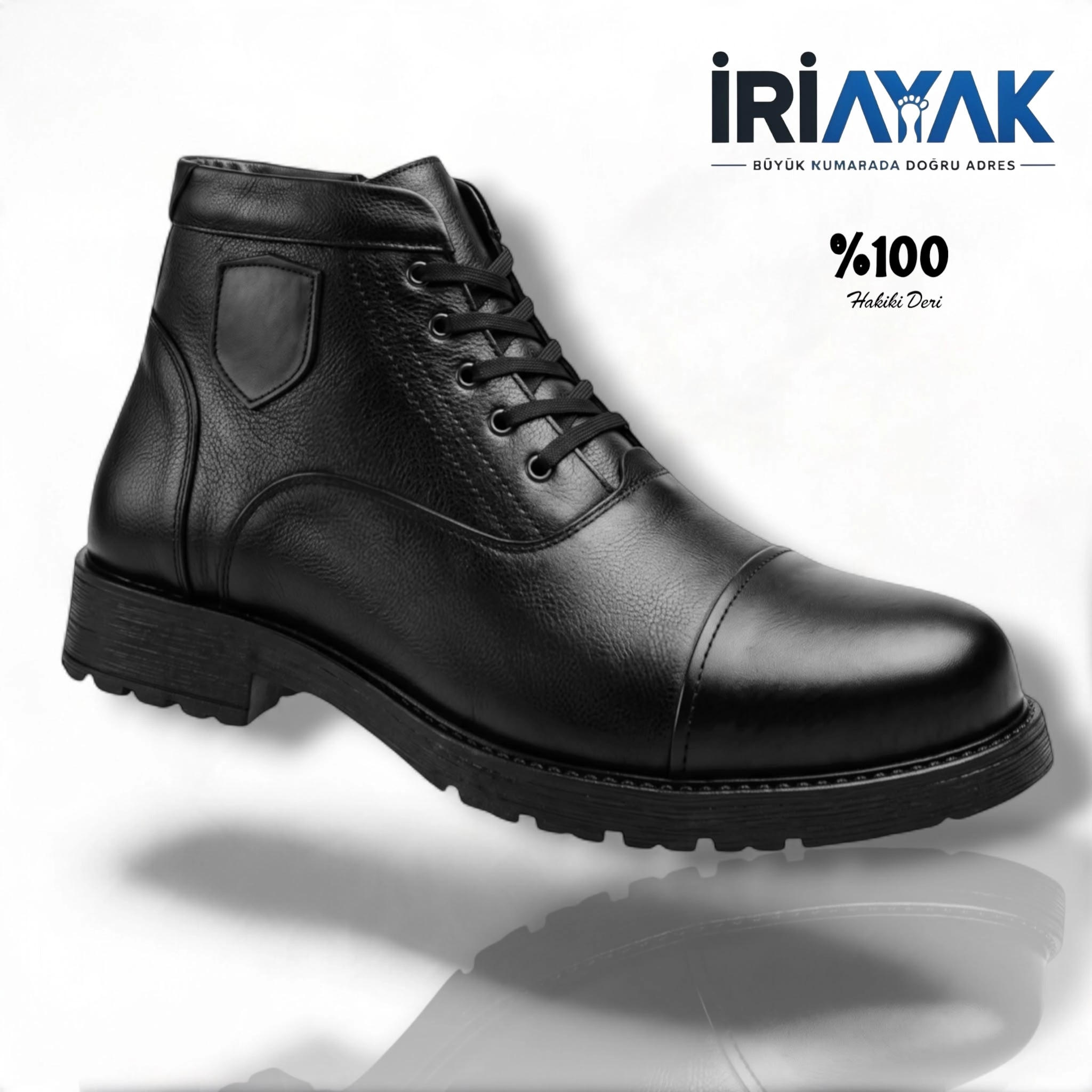 Erkek %100 Hakiki Deri Yandan Fermuarlı Büyük Numara Kışlık Bot 45-46-47