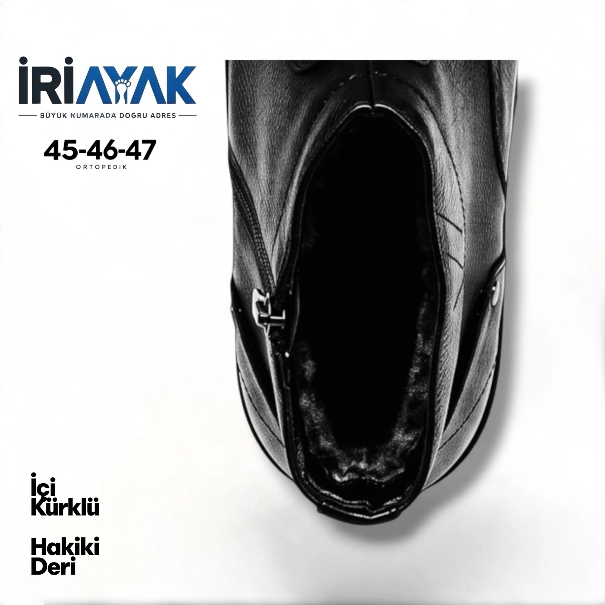 Erkek  %100 Hakiki Deri Yandan Fermuarlı Büyük Numara  Kışlık Bot 45-46-47