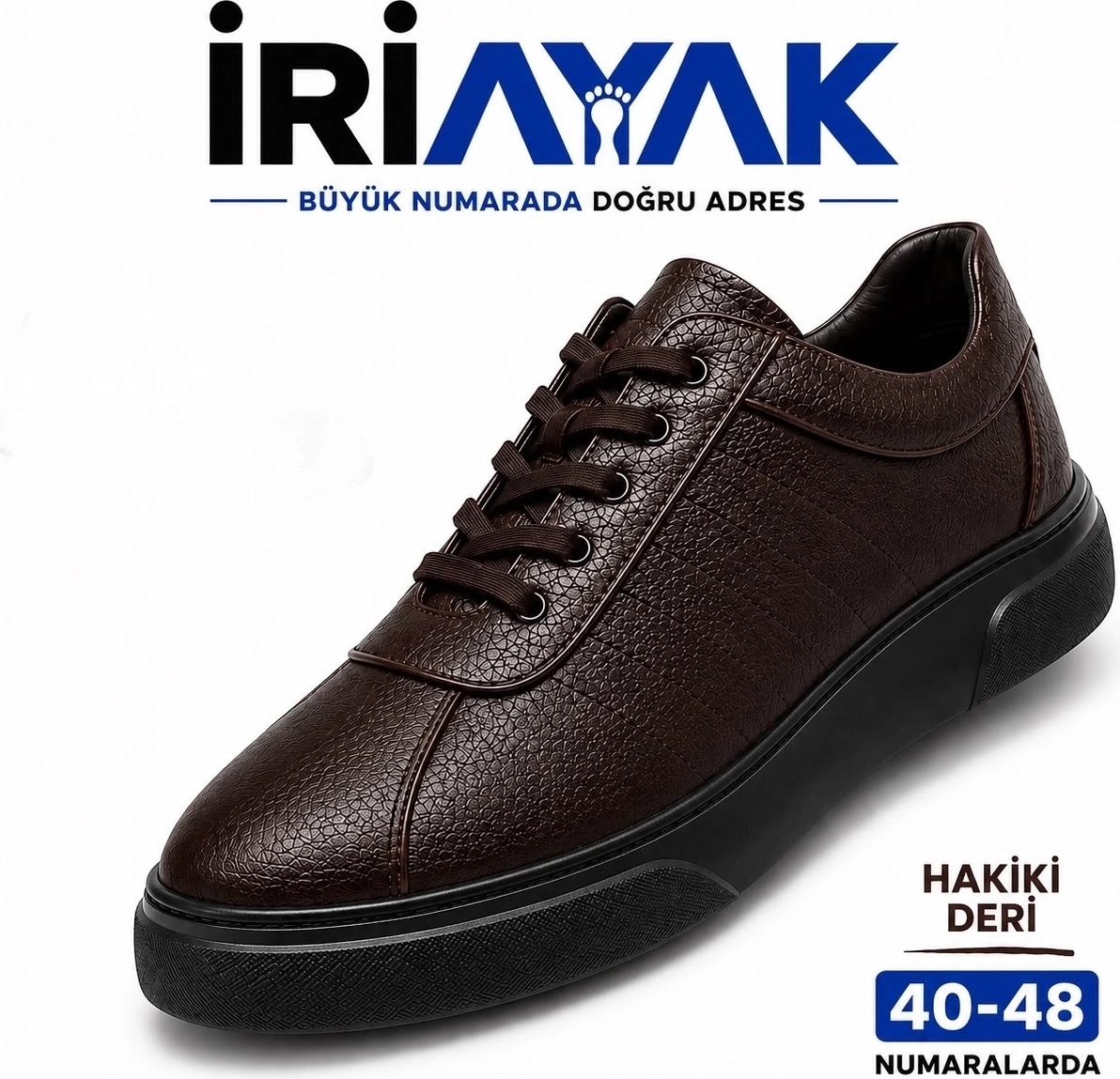 İriayak Büyük Numara Hakiki Deri 40-48 / Rahat Taban Casual Ayakkabı / Erkek - Günlük Kullanıma Uygun