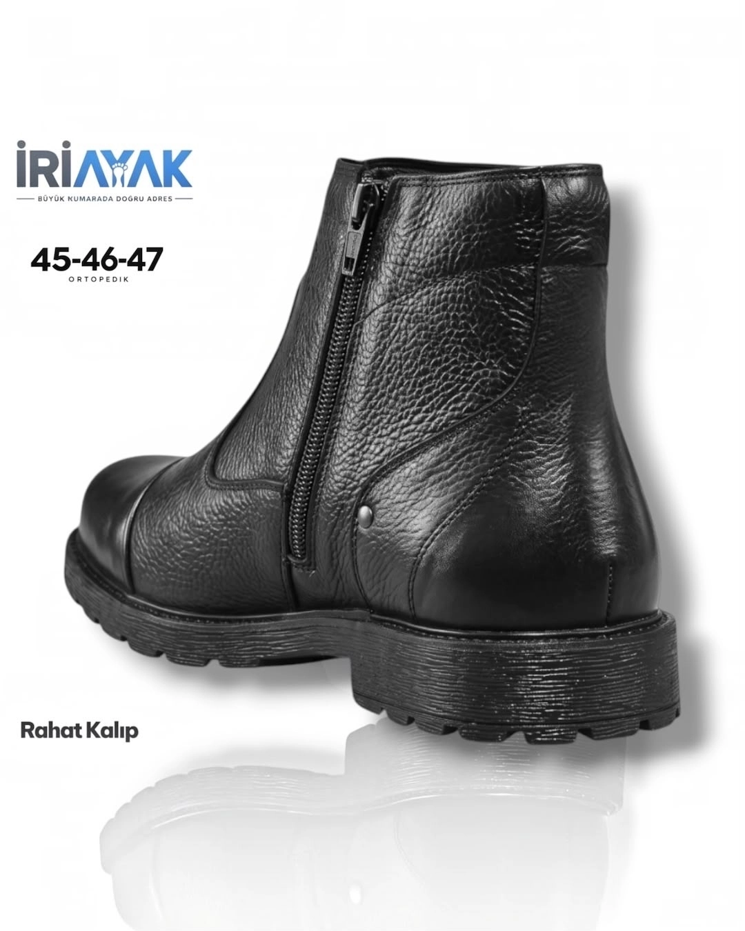 Erkek %100 Hakiki Deri Yandan Fermuarlı Büyük Numara Kışlık Bot 45-46-47