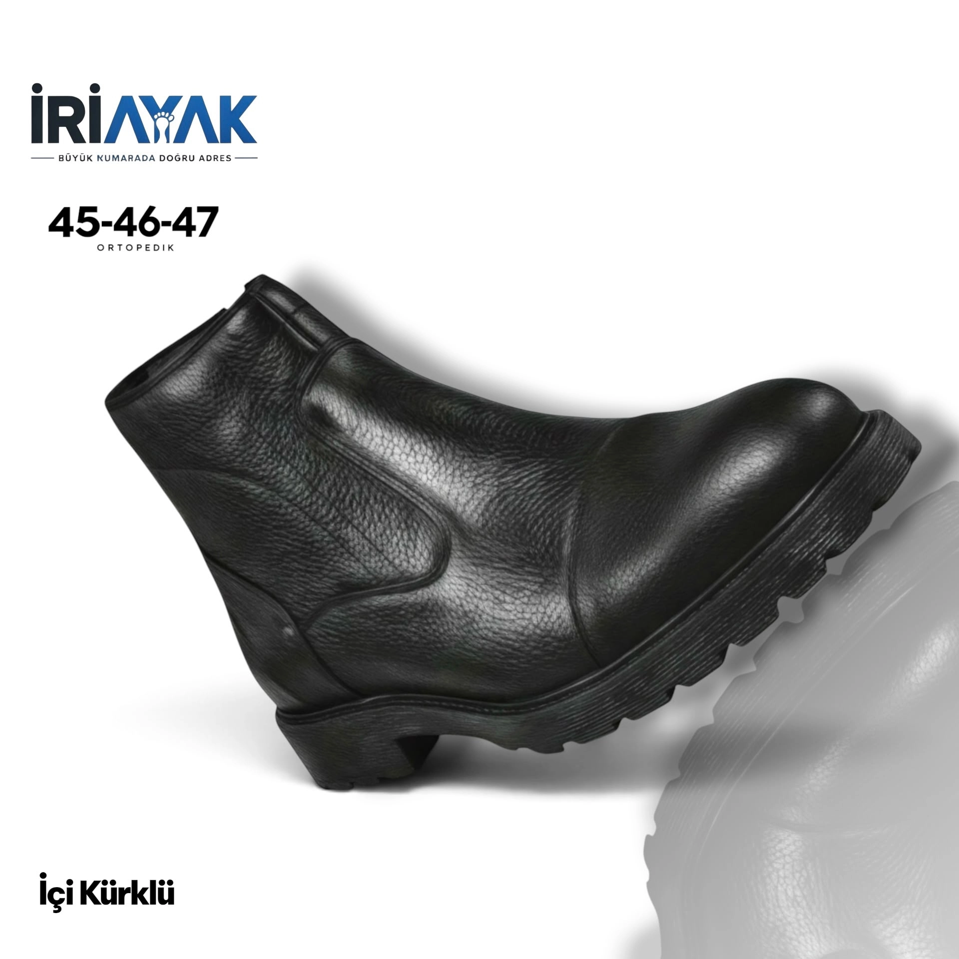 Erkek %100 Hakiki Deri Yandan Fermuarlı Büyük Numara Kışlık Bot 45-46-47