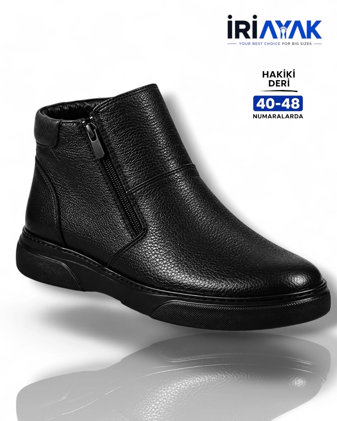 İriayak Hakiki Deri Erkek Kışlık Bot - İçi Komple Kürklü - Çift Fermuarlı - 40-48 Numara