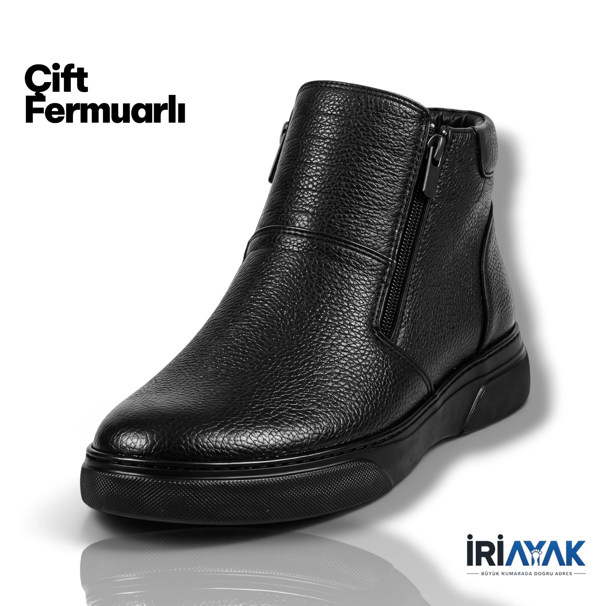 İriayak Hakiki Deri Erkek Kışlık Bot - İçi Komple Kürklü - Çift Fermuarlı - 40-48 Numara