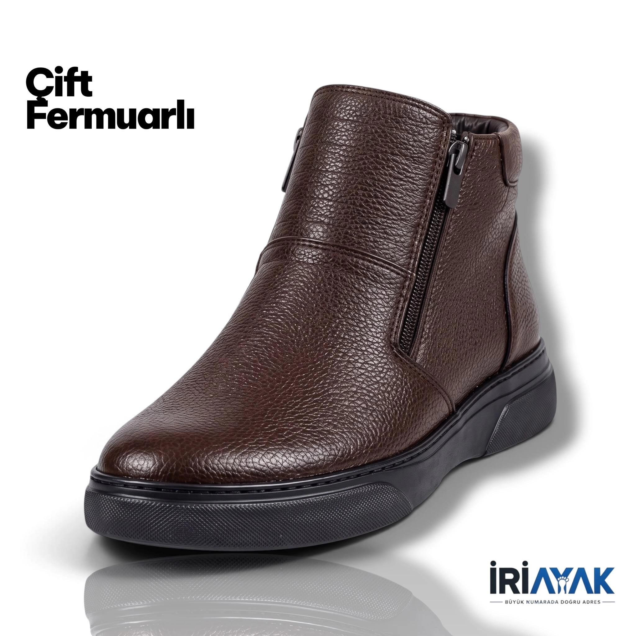 İriayak Hakiki Deri Erkek Kışlık Bot - İçi Komple Kürklü - Çift Fermuarlı - 40-48 Numara