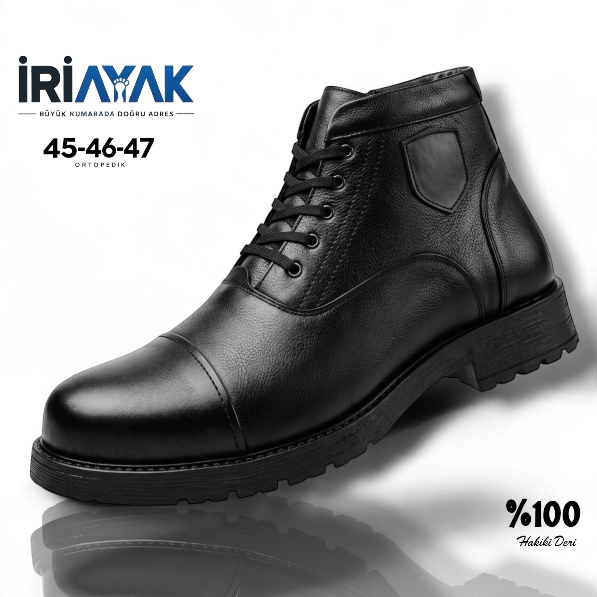 Erkek %100 Hakiki Deri Yandan Fermuarlı Büyük Numara Kışlık Bot 45-46-47