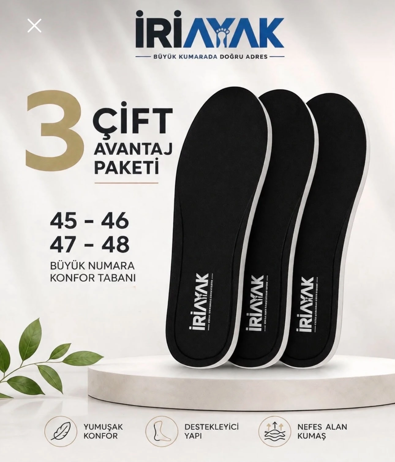 İriayak 3 Çift Ayakkabı Tabanlığı İç Tabanlık 45-46-47-48