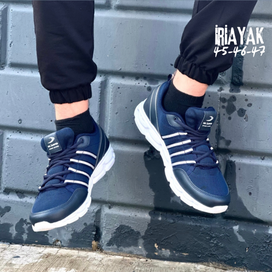 Büyük Numara Erkek Spor Ayakkabı Lacivert Beyaz 45-46-47 Numaralar da Günlük Spor Sneaker Yürüyüş Antreman Ayakkabı CGB430