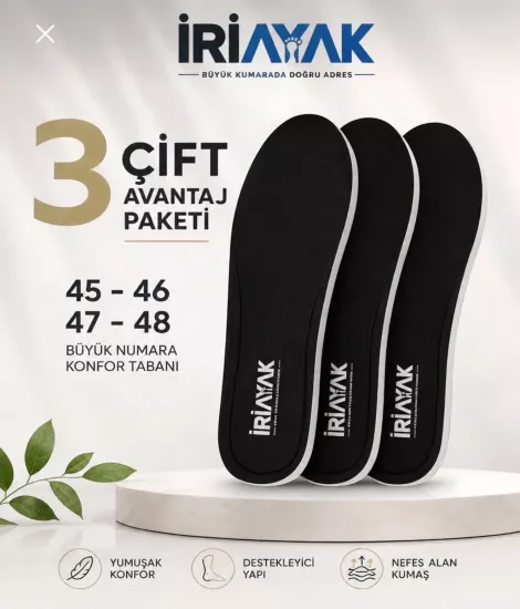 İriayak 3 Çift Ayakkabı Tabanlığı İç Tabanlık 45-46-47-48 Numara Şok Emici Konforlu Tabanlık