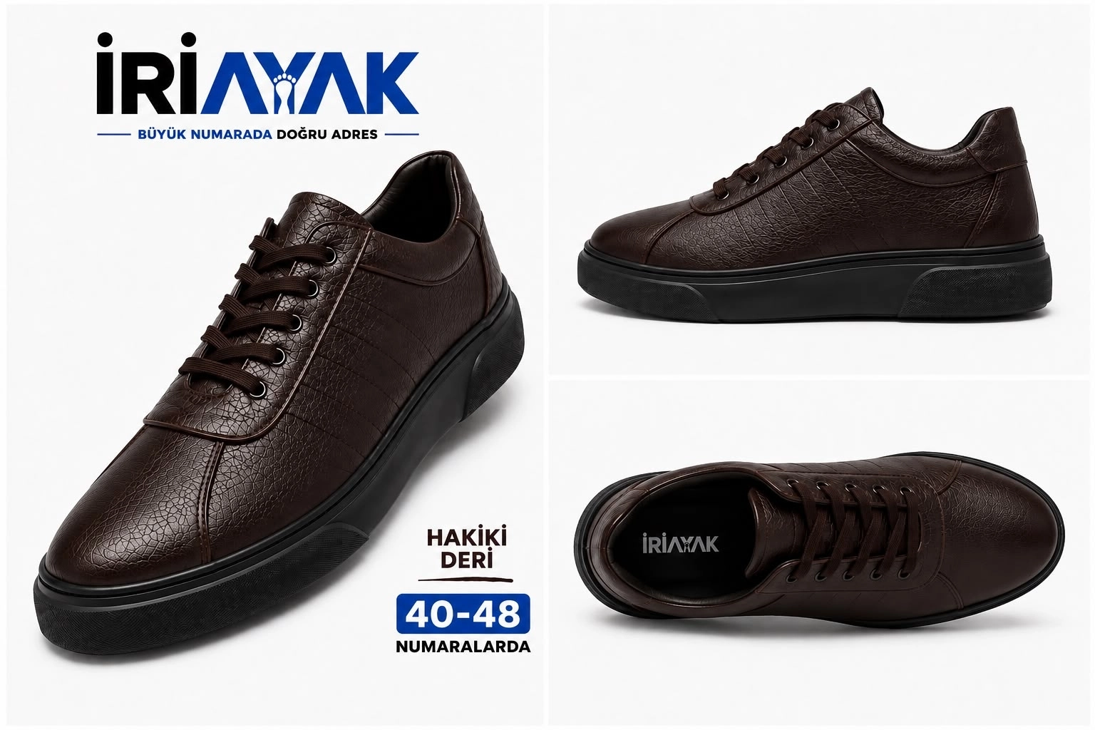İriayak Büyük Numara Hakiki Deri 40-48 / Rahat Taban Casual Ayakkabı / Erkek - Günlük Kullanıma Uygun
