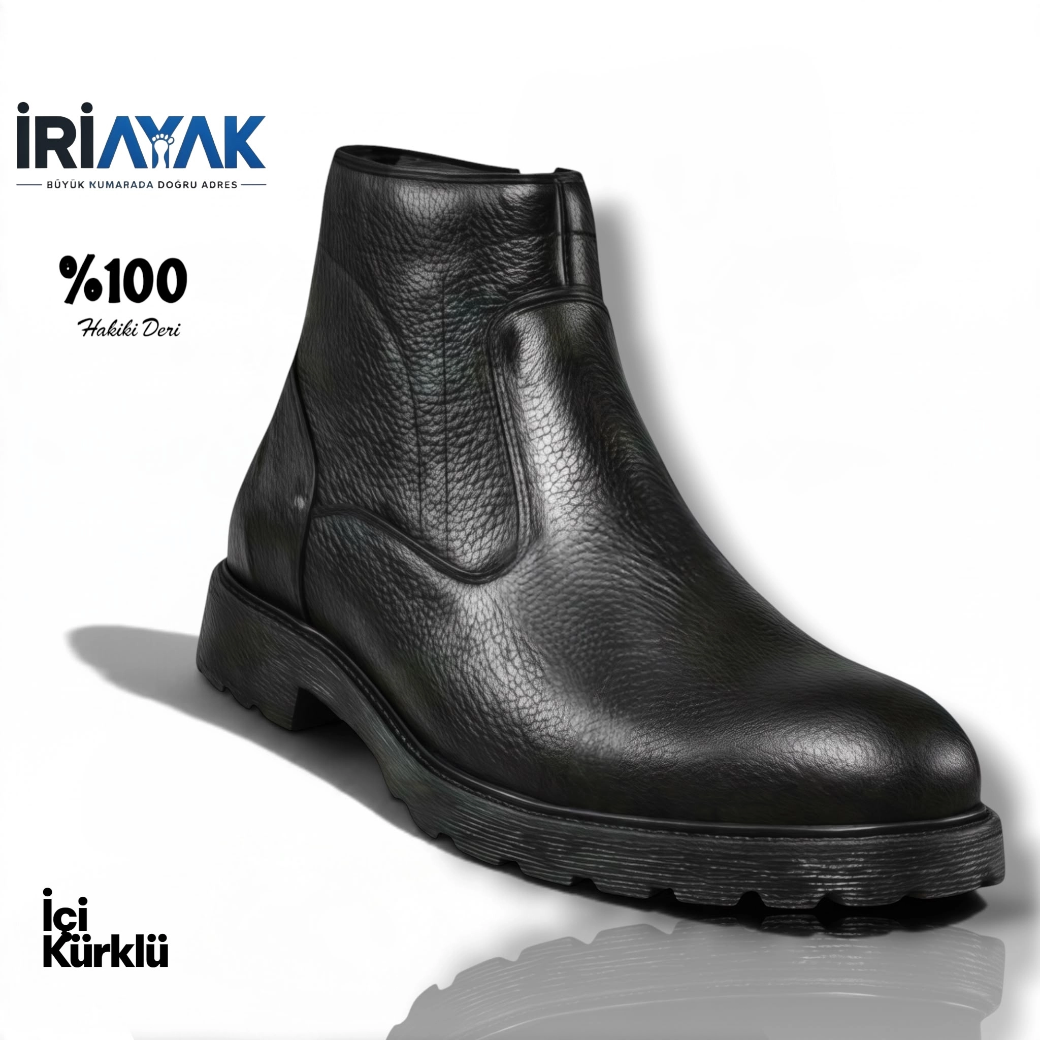 Erkek  %100 Hakiki Deri Yandan Fermuarlı Büyük Numara  Kışlık Bot 45-46-47